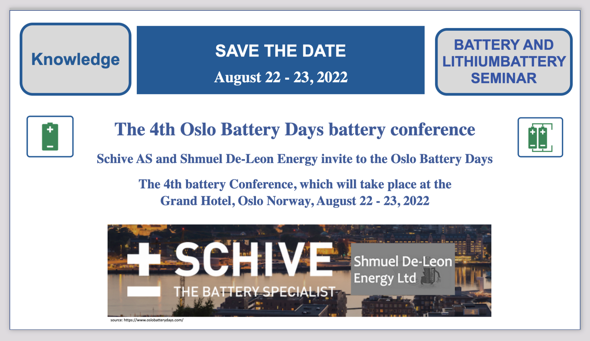 4. Oslo Battery Days (OBD) Conference, Oslo, Norwegen, 22.23. August